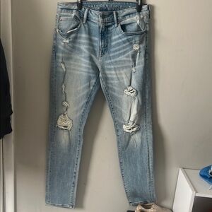American Eagle Outfitters Men's Distressed Blue Skinny Jeans